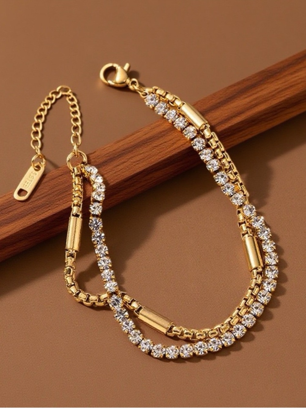 Gold Plated Crystal Double-Strand Bracelet Adjustable